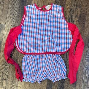 TBBC Plaid Bib and Bloomer Set - Red and Blue